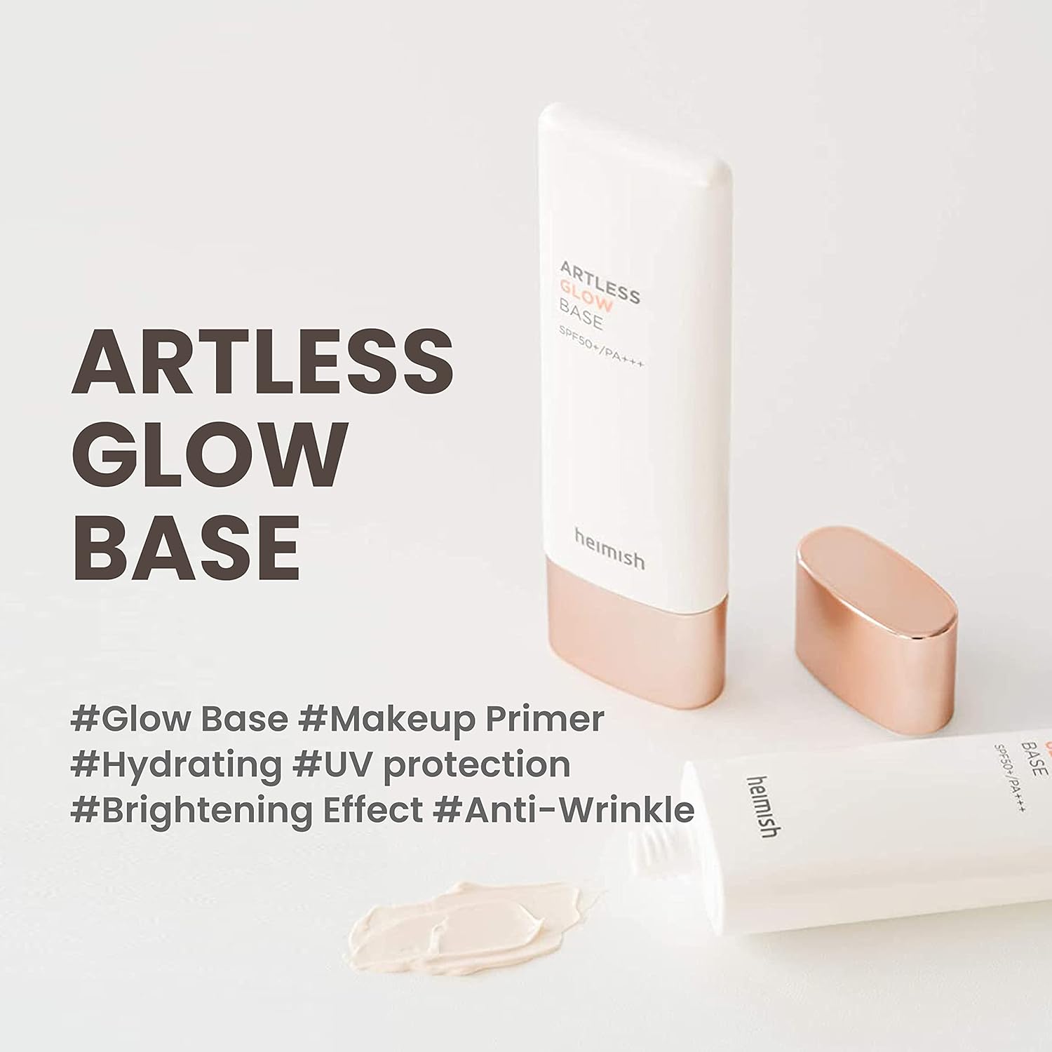 HEIMISH Artless Glow Base SPF 50+ PA+++ 1.4fl.oz/40ml | Moisturizer, Sunscreen to Makeup Base Lightweight, Soft Cream All Skin Types